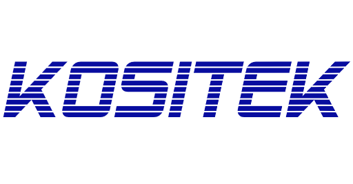 KOSITEK Logo Logo de KOSITEK en bleu, avec un style de police moderne et des lignes parallèles.