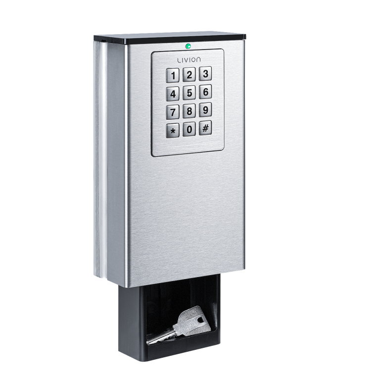 LivionKeyOne Boîtier de distribution avec clavier numérique et clé en bas.